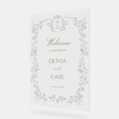 Elegant Sage Green French Floral Wedding Sign (Angle)