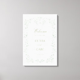 Elegant Sage Green French Floral Wedding Sign Canvas Afdruk