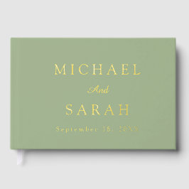 Elegant Sage Green Gold Modern Minimalist Wedding Gastenboek