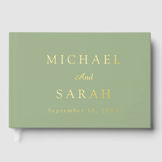 Elegant Sage Green Gold Modern Minimalist Wedding Gastenboek (Voorkant)
