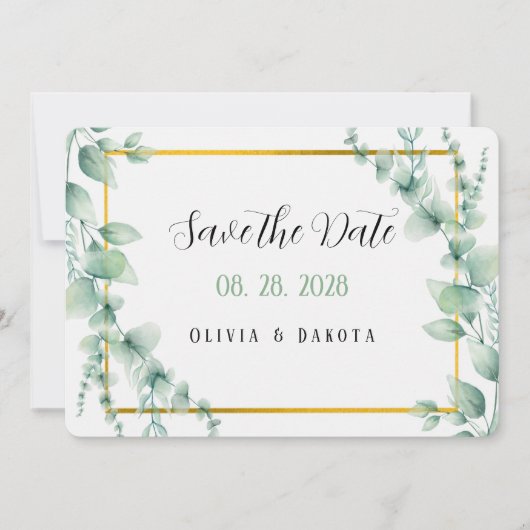 Elegant Sage Green Gold Save the Date Cards Kaart (Voorkant)