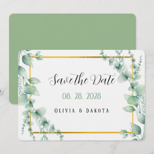 Elegant Sage Green Gold Save the Date Cards Kaart