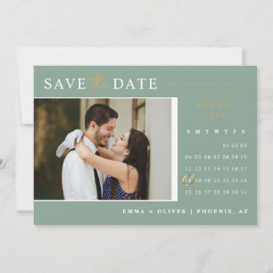 Elegant Sage Green Gold Sla de datumkalender op Kaart