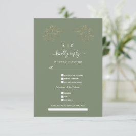 Elegant Sage Green Gold Song Request Wedding RSVP Kaartje