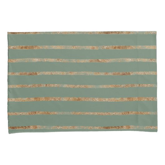 Elegant Sage Green Gold Stripe Kussensloop (Voorkant-Rechts)