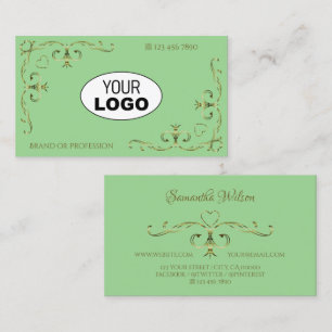 Elegant Sage Green Golden hoeken met Logo Visitekaartje