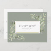 Elegant Sage Green Greenery Wedding RSVP Uitnodiging Briefkaart (Voorkant / Achterkant)