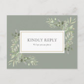 Elegant Sage Green Greenery Wedding RSVP Uitnodiging Briefkaart (Voorkant)