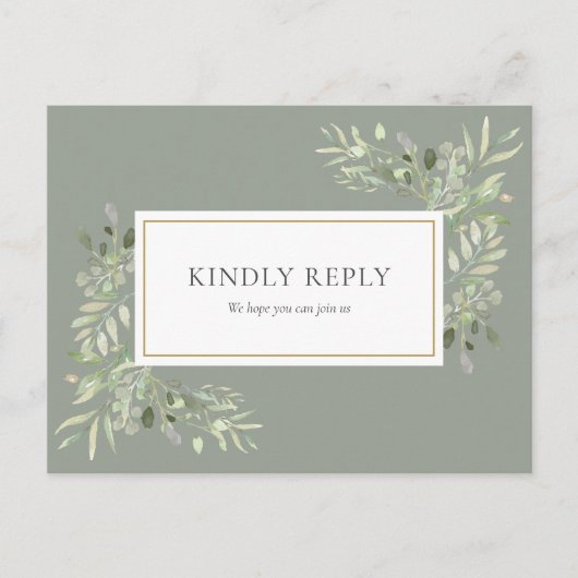 Elegant Sage Green Greenery Wedding RSVP Uitnodiging Briefkaart (Voorkant)