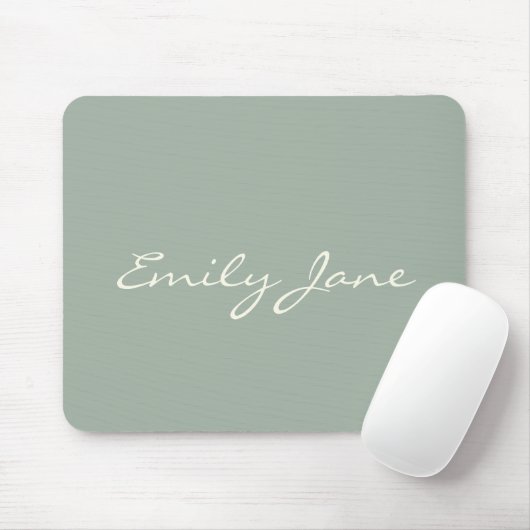 Elegant Sage Green Handgeschreven Script Name Cust Muismat (Met muis)