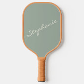 Elegant Sage Green Handgeschreven Script Name Cust Pickleball Paddle (Achterkant)