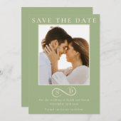 Elegant Sage Green Infinity Monogram Save the Date (Voorkant / Achterkant)