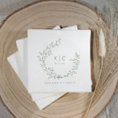 Elegant Sage Green Initials Botanical Wedding Servet