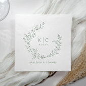 Elegant Sage Green Initials Botanical Wedding Servet