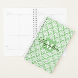Elegant Sage Green Lacy Damask Naam & Initiaal Planner