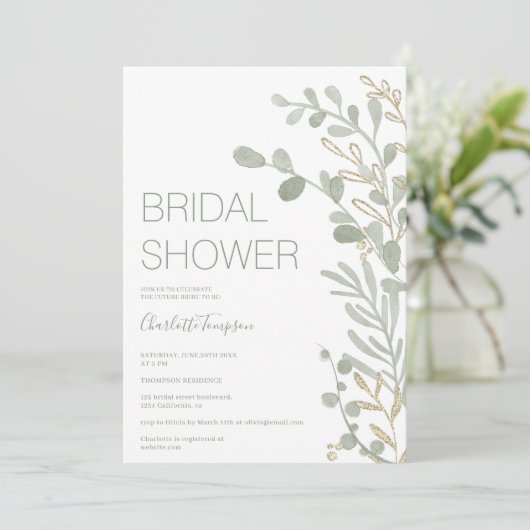 Elegant sage green leaf gold script vrijgezellenfe kaart (Staand voorkant)