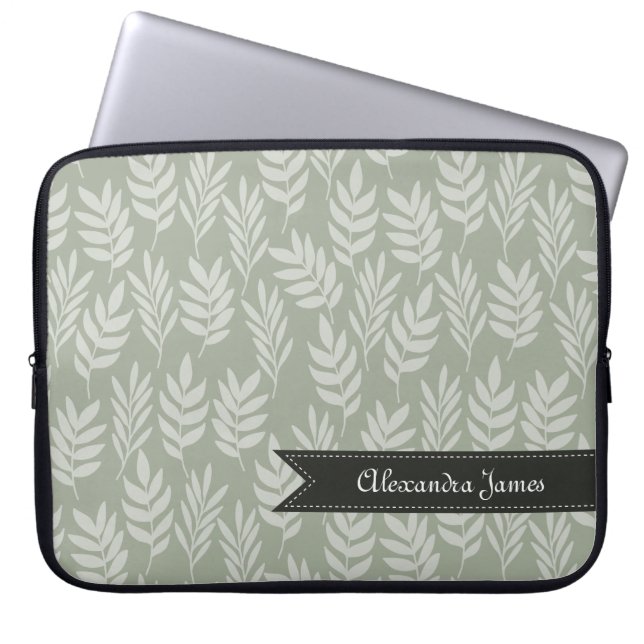 Elegant Sage Green leest Pattern met Name Laptop Sleeve (Voorkant)