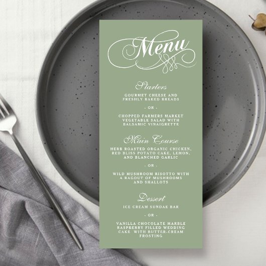 Élégant Sage Green Mariage Menu Modèle