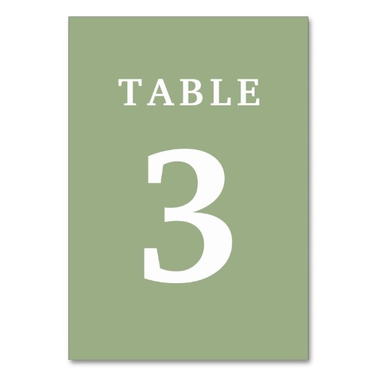 Élégant Sage Green Mariage Numéro de table (Dos)