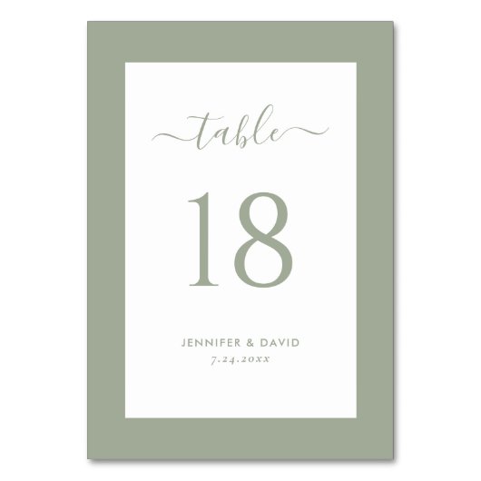 Élégant Sage Green Mariage Numéro de table (Dos)