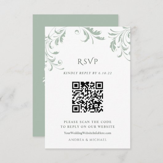 Elegant Sage Green Mariage QR Code Réponse en lign (Devant / Derrière)