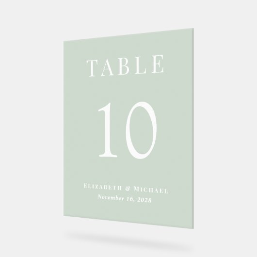 Elégant Sage Green Mariage Réception Numéro de tab (Angle)