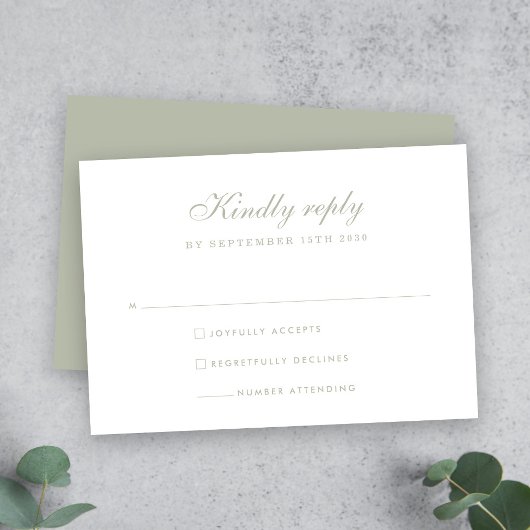 Elégant Sage Green Minimal Wedding Carte RSVP