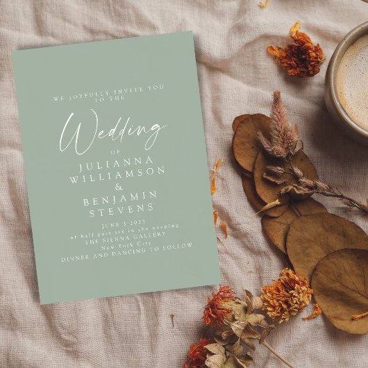 Elegant Sage Green Minimalist Script Wedding Kaart