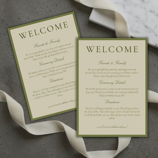 Elegant Sage Green Minimalist Wedding Welcome Programma