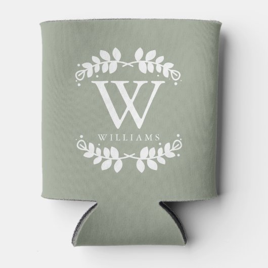 Elegant Sage Green Monogram Blikjeskoeler (Voorkant)