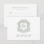 Elegant Sage Green Monogram Crest Meals Wedding RSVP Kaartje (Voorkant / Achterkant)