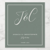 Elegant Sage Green Monogram Initials Wedding Wijn Etiket (Enkel label)
