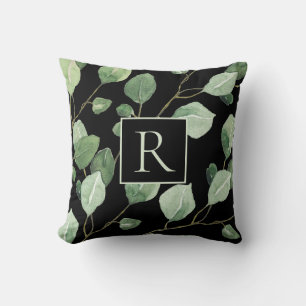Elegant Sage Green Monogram Leaves Kussen
