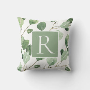 Elegant Sage Green Monogram Leaves Kussen