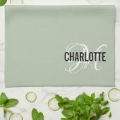 Elegant sage green monogram name theedoek (Gevouwen)