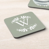 Elegant Sage Green Monogram Onderzetter (Linkerzijde)