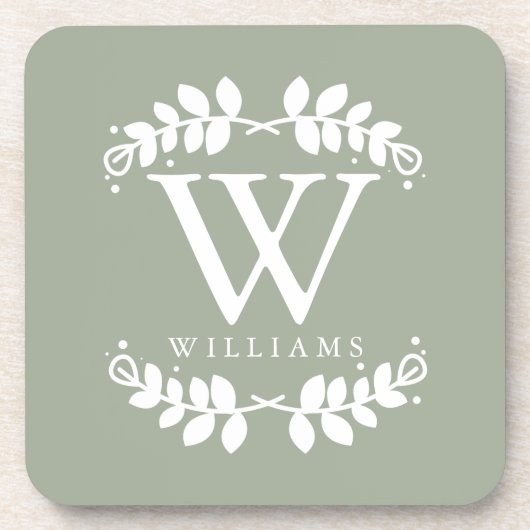 Elegant Sage Green Monogram Onderzetter (Voorkant)