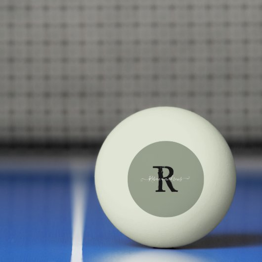 Elegant Sage Green Monogram Script Initiaal Naam Pingpongballen (Net)