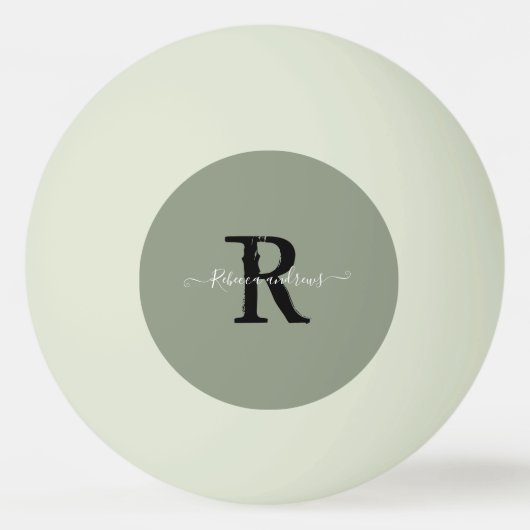 Elegant Sage Green Monogram Script Initiaal Naam Pingpongballen (Achterkant)