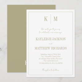 Elegant Sage Green Monogram Wedding  Kaart