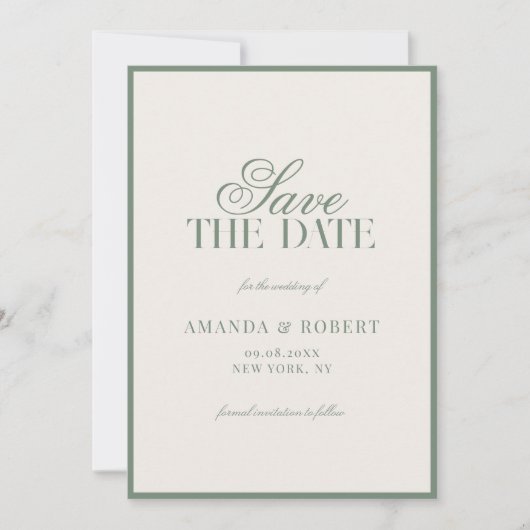 Elegant Sage Green Old Money Wedding Save The Date (Voorkant)
