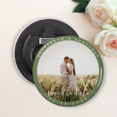Elegant Sage Green Photo Wedding Save the Date Button Flesopener