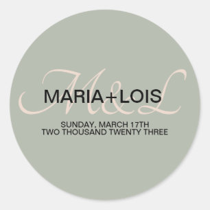Elegant Sage Green Pink Wedding Monogramed Ronde Sticker