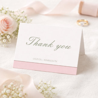 Elegant Sage Green & Pink Wedding Thank You card Bedankkaart