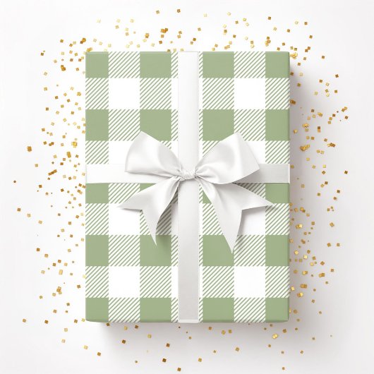 Elegant Sage Green Plaid Patroon Cadeaupapier