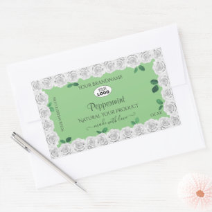 Élégant Sage Green Produit Étiquettes White Roses