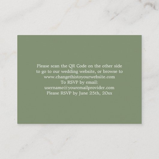 Elegant Sage Green QR Code Site Web Carte RSVP (Dos)
