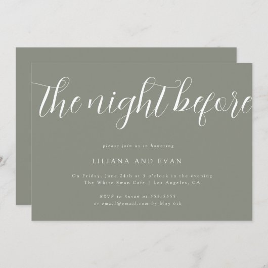 Élégant Sage Green Rehearsdîner Invitation (Devant / Derrière)