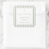Elegant Sage Green Religious Cross Baptism Vierkante Sticker (Tas)