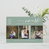 Elegant Sage Green Save the Date QR Code Foto Kaart (Staand voorkant)
